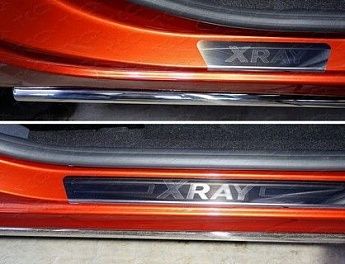 Накладки на пороги (лист зеркальный надпись XRAY) LADA XRAY LADXRAY16-04