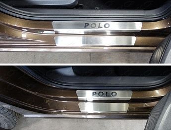 Накладки на пороги внешние и внутренние (лист шлифованный надпись Polo) (8 шт)  VWPOLO16-20